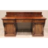 A mid 19th century twin pedestal mahogany chiffonier/sideboard, the stepped galleried back upon an