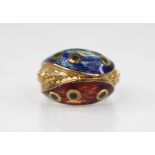 A continental enamel dress ring, the abstract design ring decorated in red, blue and green enamels