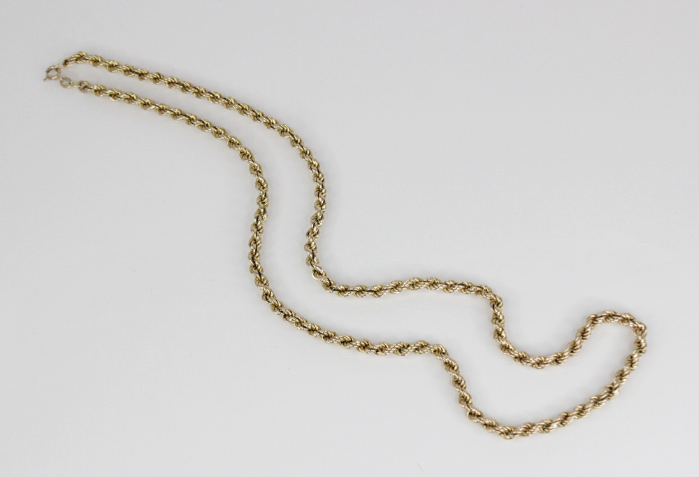 A gold coloured rope twist chain, jump ring with 9ct gold import marks for London 1979, 61.5cm long, - Image 4 of 4