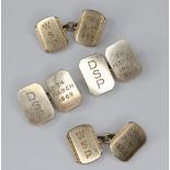 A pair of 9ct gold cufflinks, each rectangular link with canted corners, engraved '24 March 1962'
