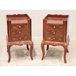 A pair of chinoiserie red lacquer bedside chests, late 20th century, each with a three quarter