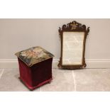 A George III mahogany fretwork wall mirror, the gilt phoenix crest above the rectangular mirrored