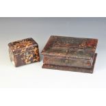 A tortoiseshell sewing box, 19th century, the casket form box of ogee profile, the hinged cover with