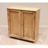 A Victorian pine and later constructed two door cupboard, the rectangular top with moulded edge