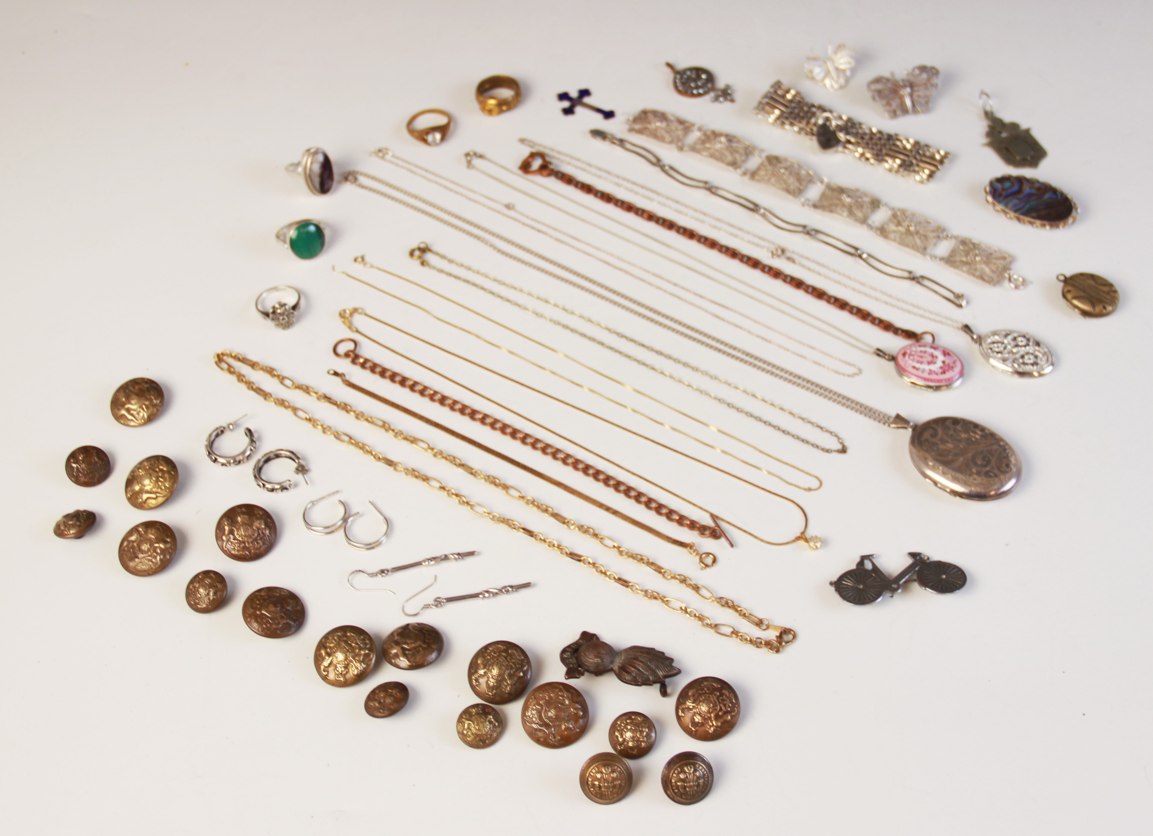 A selection of gold, silver and costume jewellery, to include a silver gate-link bracelet, 19cm
