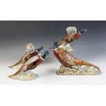 Two Beswick Pheasants On Bases - Flying Upwards, model No. 849, each 14cm high, with a Beswick