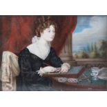 English school (early 19th century), A portrait miniature depicting a young lady, dressed in the