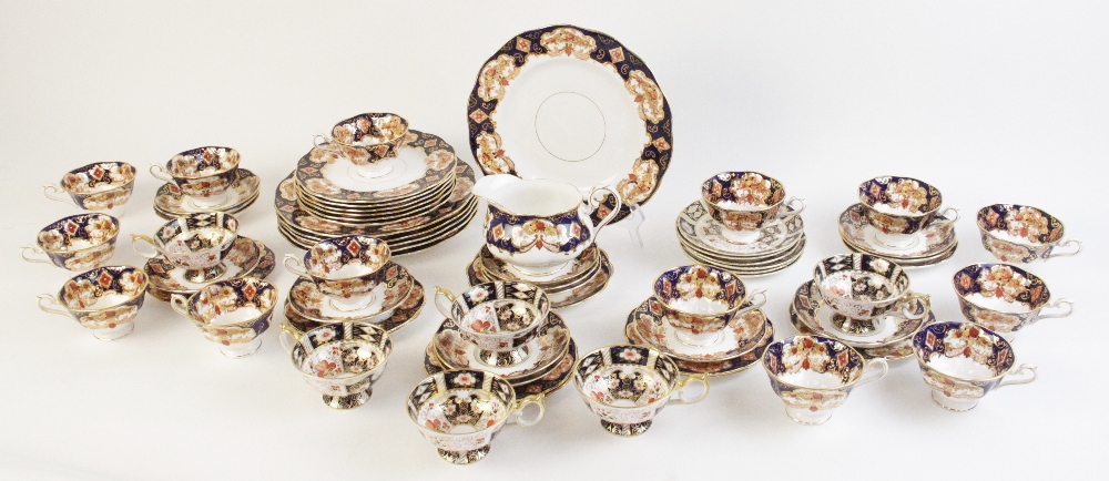 Six Royal Crown Derby 2451 pattern teacups and saucers (all seconds), with a quantity of Royal