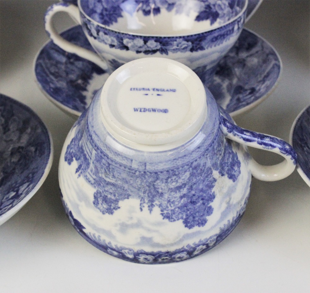 Six Wedgwood blue printed breakfast cups and saucers in the Bolesworth pattern, bearing date 1922, - Image 4 of 4