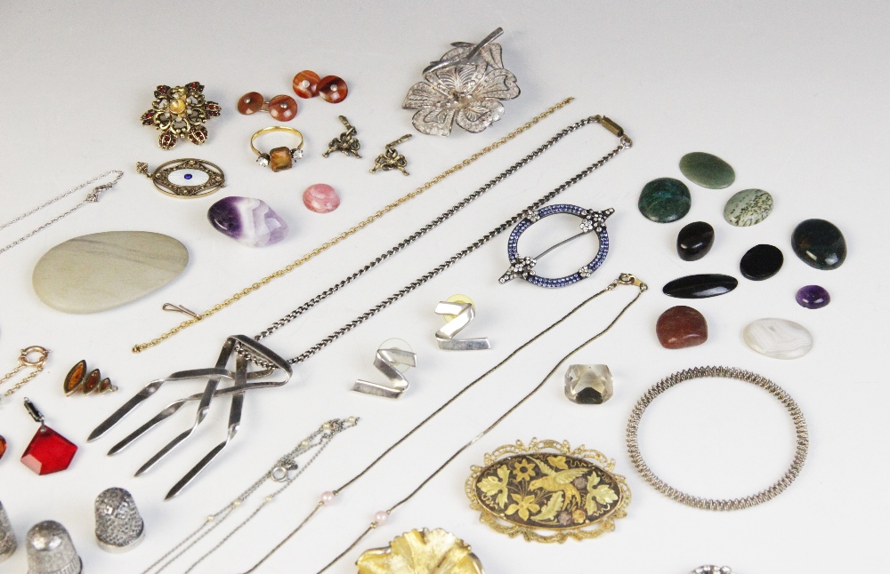 A selection of costume jewellery and accessories, including a silver gilt enamelled pendant by - Image 4 of 4