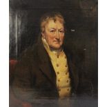 English School (19th century), Half length portrait of an elderly gentleman, seated, with brown