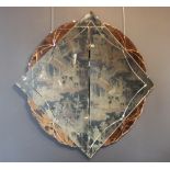 An Art Deco style wall mirror of large proportions, mid 20th century, the central square diamond