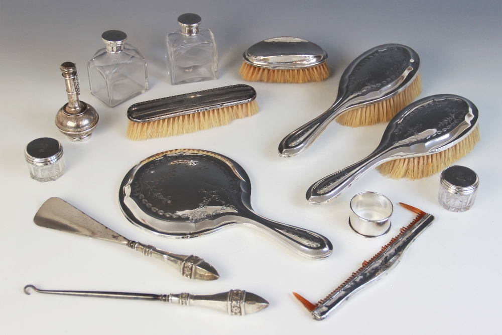 A selection of silver and silver mounted dressing table wares and accessories, to include a
