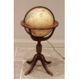 A Replogle 16" illuminated terrestrial globe on stand, late 20th century, raised upon a reeded