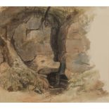 Peter de Wint (1784-1849), A rocky cave with waterfall Unsigned, named and titled verso, 22cm x 24.
