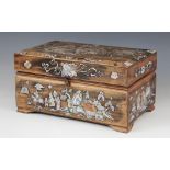 A Chinese rosewood and mother of pearl inlaid box and cover, of rectangular form with hinged