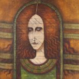 Modernist school (20th century), A stylised portrait of a pre-Raphaelite-esque red headed lady in
