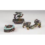 A selection of Eastern objects of virtue to include a pair of wirework and enamel dogs of fo, 4cm