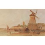 Peter De Wint (1784-1849), 'An Estuary Scene With Windmill', Watercolour on paper, Named to mount,