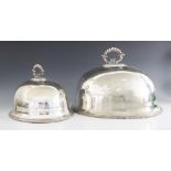 Two EPNS meat covers by Martin Hall & Co, each of domed oval form with beaded borders and
