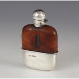 A George V hip flask, Mappin & Webb, Sheffield 1925, the colourless glass body of rounded