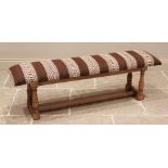 An upholstered hardwood long stool or window seat, late 20th/early 21st century, the rectangular