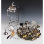 A selection of silver and silver plated items, to include a pair of Edwardian silver mounted