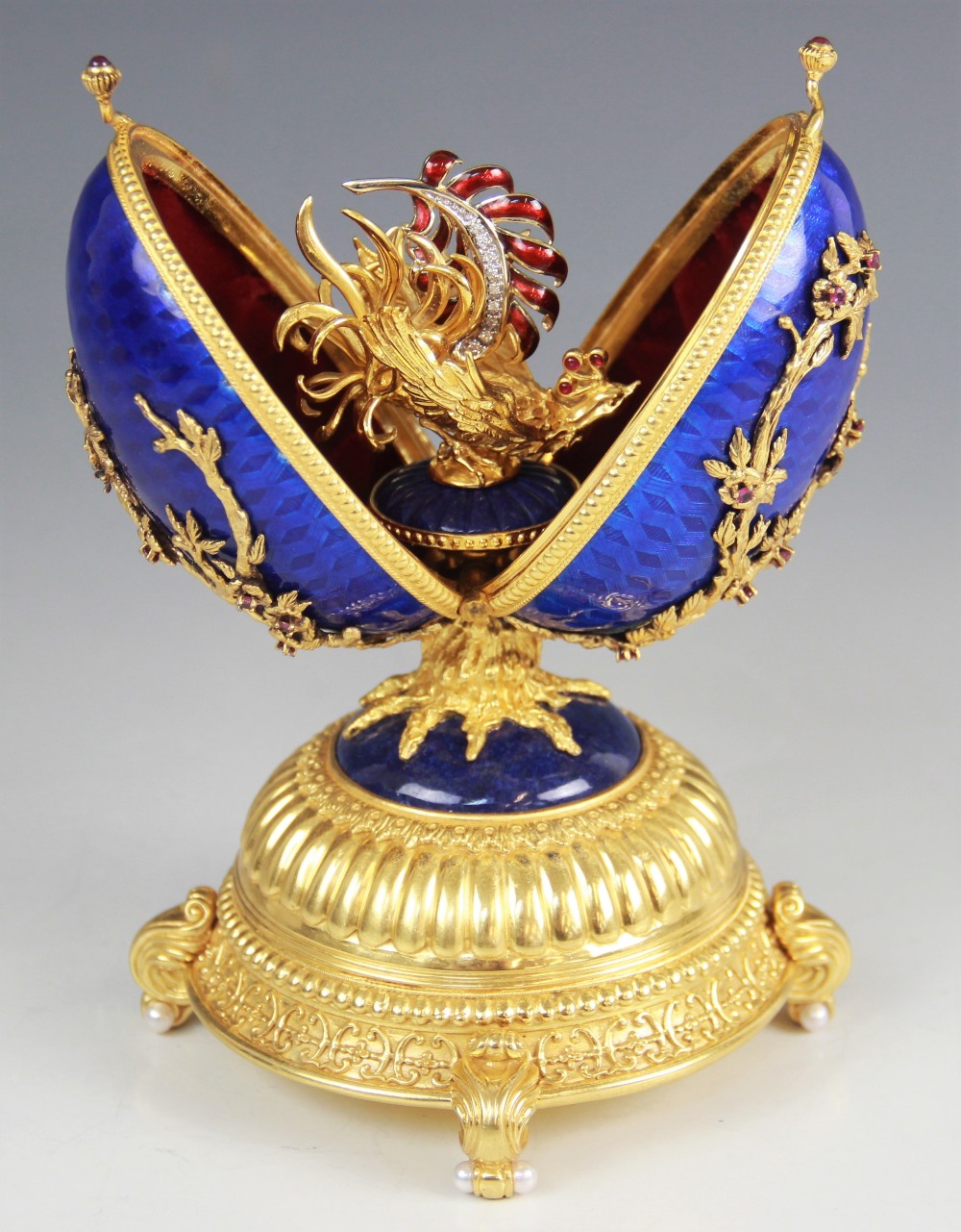 A Limited Edition musical 'Faberge Firebird Egg' by Franklin Mint, the silver gilt egg with blue - Image 2 of 12