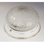 A German Ges. Gesch porcelain and frosted glass ceiling light fitting, mid 20th century, the shade