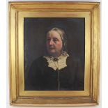 American school (19th century), Portrait of a matriarch in lace collar and black dress, Oil on