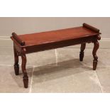 A 19th century and later constructed mahogany window seat/hall bench, the rectangular moulded top