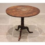 A George III fruitwood tripod table, the circular top upon a baluster and ring turned pedestal