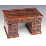 An unusual walnut stationery box or apprentice piece formed as a twin pedestal partners desk, late