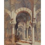 Alfred Charles Conrade (1863-1955), A temple interior with figures, Watercolour on paper, Signed
