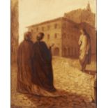 English school (19th century), A sepia study in the grand tour manner depicting figures in a