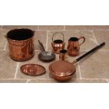 A 19th century copper coal bucket, with brass swing handle and applied rivet detail, 31cm high,