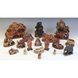 A collection of seventeen 20th century Chinese alabaster soapstone carved models, to include