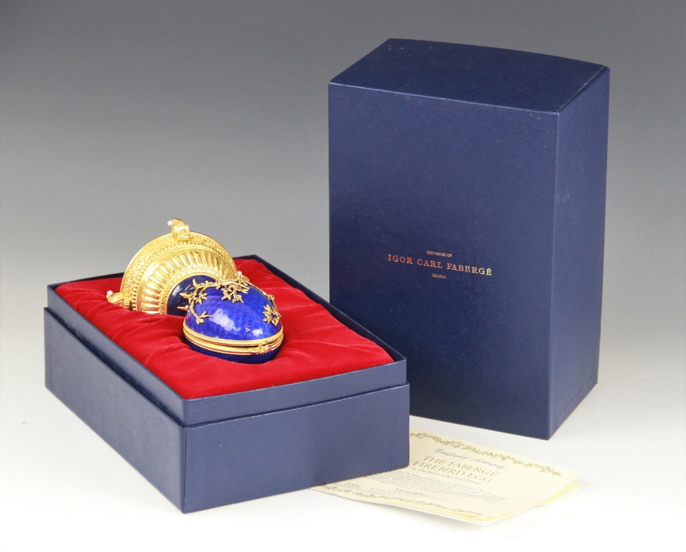 A Limited Edition musical 'Faberge Firebird Egg' by Franklin Mint, the silver gilt egg with blue - Image 12 of 12