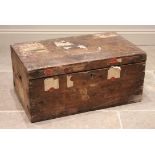 A 19th century pine Campaign tea chest, named 'F.A.Harrison' to the hinged cover, opening to