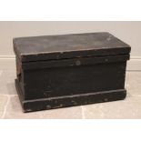 A Victorian pine tool chest and assorted woodworking tools, the hinged chest applied with iron