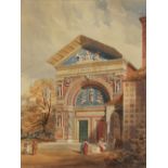Continental school (19th century), A grand tour style architectural scene with figures,