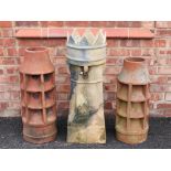 A late 19th/early 20th century crown top stone ware chimney pot, 90cm high, along with two further