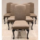 A set of sixteen dining chairs, late 20th century, upholstered in a textured woven dark taupe fabric