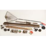 A selection of vintage fishing tackle, to include a Hardy Brothers Ltd "The Perfect 3 3/8" reel,