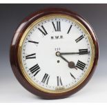 A North Western Railway mahogany cased drop dial single fusee wall clock, early 20th century, the