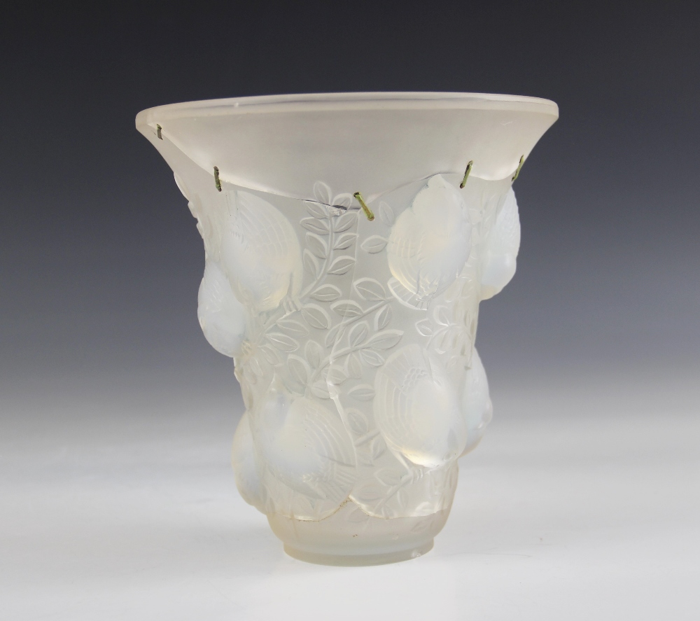 A Rene Lalique (French, 1860-1945) "Saint Francois" opalescent glass vase, the body relief moulded - Image 3 of 6