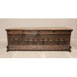 An 18th century oak cassone/marriage chest dated 1772, probably Italian, the rectangular hinged