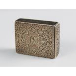 A Victorian silver stamp box or vesta, Richard Sibley London 1863, the rectangular box with busily
