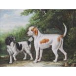 English school (20th century), Two dogs in a landscape, Oil on board, Unsigned, 19cm x 24cm, Gilt