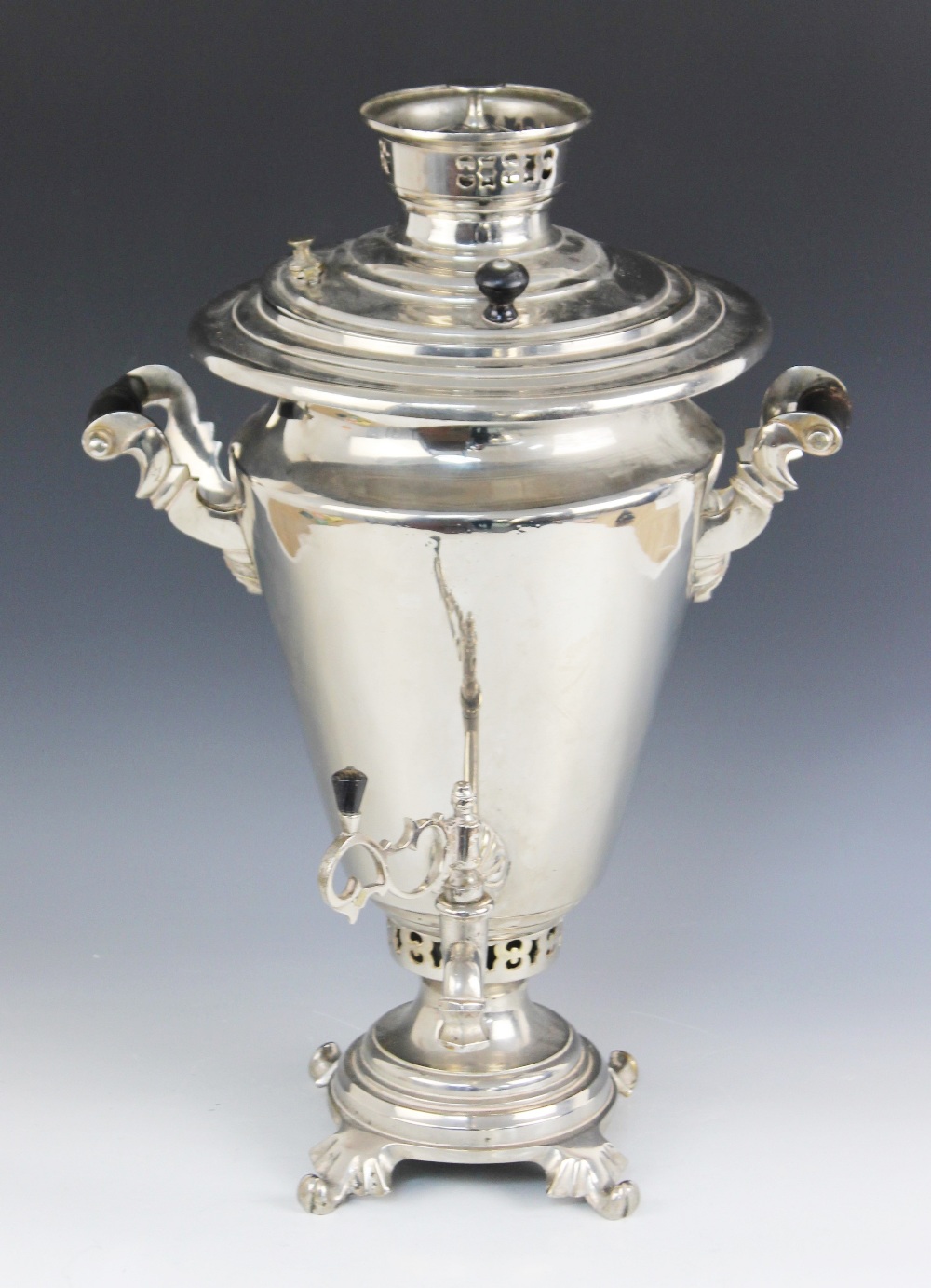 A large Russian silver plated samovar, early 20th century, of typical form with Cyrillic script to - Image 3 of 3